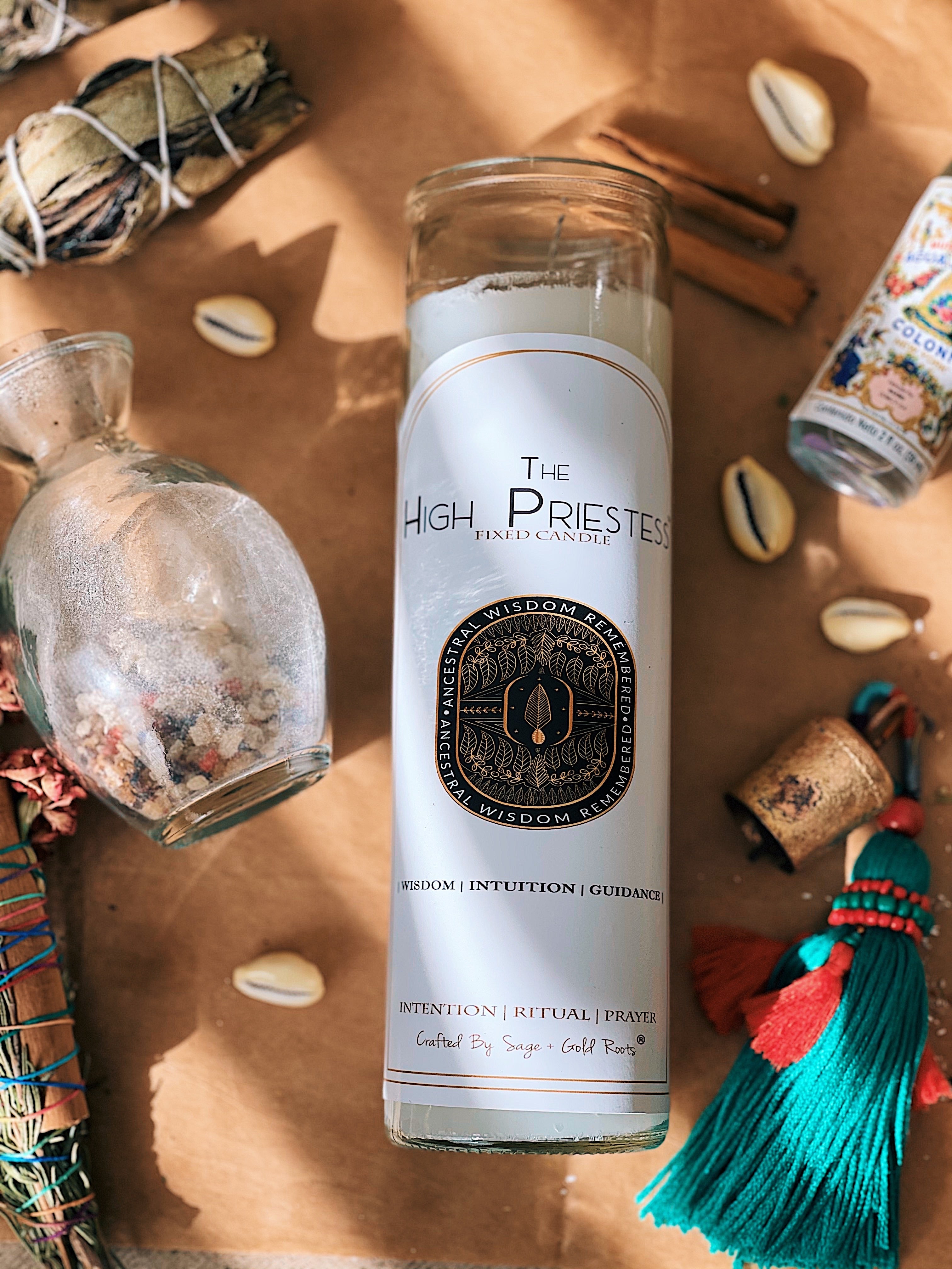 The High Priestess | Ritual Candle  Sage + Gold Roots